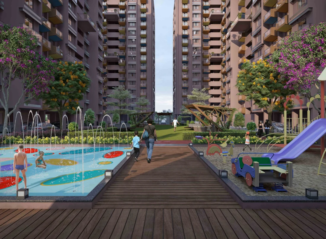 Children’s splash pool and slide at the Swagat Bellazio play area