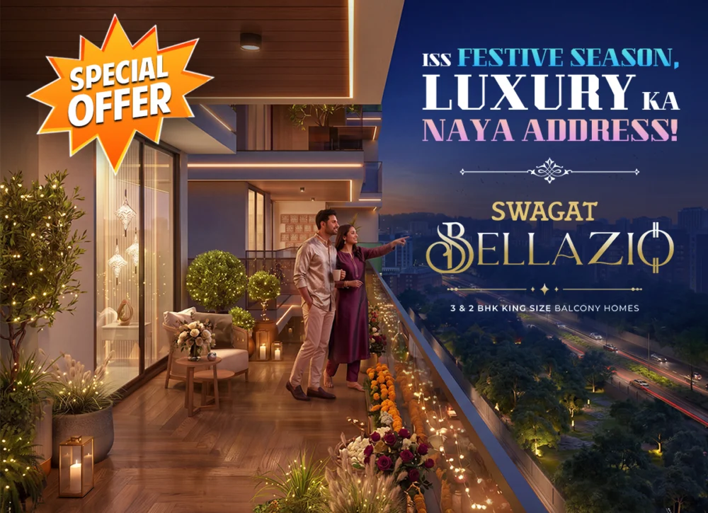 Swagat Bellazio festive special offer: Iss festive season, luxury ka naya address. 3 & 2 BHK king size balcony homes