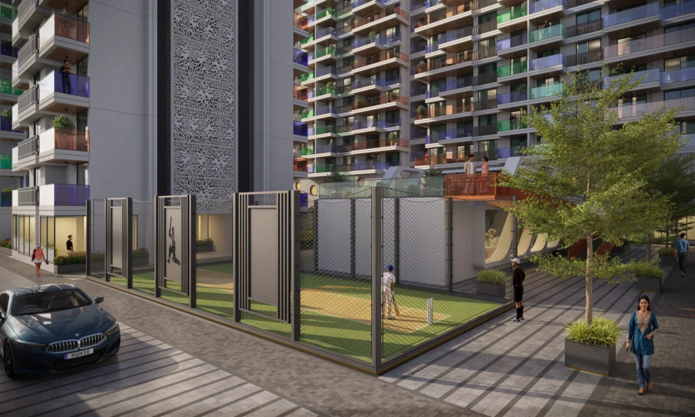 Box cricket ground beside the Swagat Bellazio towers